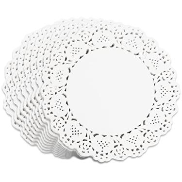 Imagem de 150 peças de papel Doilies de papel de renda branca de 21,6 cm Doilies descartáveis de papel redondo para comida bolo buffet festa frita casamento dia dos namorados decoração de talheres