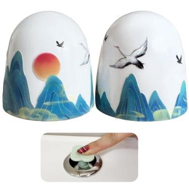 Imagem de Beaspecal 2 peças de tampa de parafuso de vaso sanitário com padrão de montanha de guindaste, símbolo de guindaste boa sorte tampas de parafusos de vaso sanitário para decoração de banheiro 2 peças de