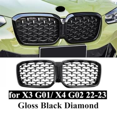 Imagem de Compatível para BMW X3 G01 / X4 G02 2022 2023 SDrive20i XDrive20i M40i Sports M Style Grades dianteiras de rim SUV Carro Tuning Grille(22-23 GBlack)
