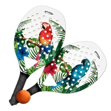 Imagem de Kit Beach Tennis 2 Raquetes + Bolinha Compensado Naval Klopf