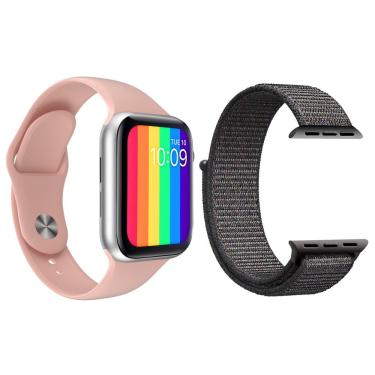 Imagem de Kit 1 Smartwatch Iwo12 Lite Rosa + 1 Pulseira Cinza
