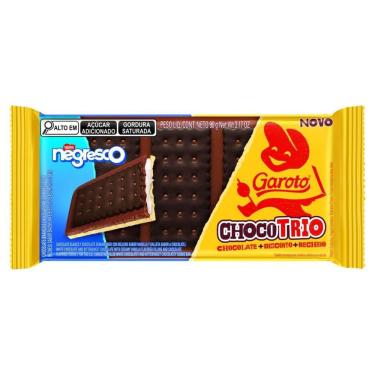 Imagem de Barra de Chocolate Branco e Meio Amargo Recheio Negresco Garoto Chocotrio 90g