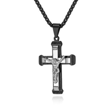 Imagem de Viskyna Colar com cruz para homens, aço inoxidável 316L, crucifixo de Jesus, pingente de joia religiosa cristã, Aço inoxidável, Sem Pedra Preciosa