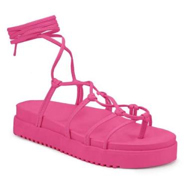 Imagem de Sandalia Gladiadora Papete  Rasteira de Amarrar - RM, Pink, 35