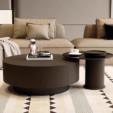 Imagem de Pessy Mesa de centro italiana moderna UFO - Mesa lateral giratória flutuante com gaveta para espaços pequenos, detalhe de sala de estar redonda minimalista de luxo, peça central escultural de 70 cm