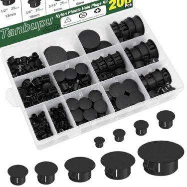 Imagem de Tanbupu 200Pcs 9 Tamanhos Nylon Plástico Buraco Plugues 1/5" 1/4" 5/16" 3/8" 1/2" 5/8" 3/4" 7/8" 1" Furo Redondo, Tipo Nivelado Painel Knockout Bloqueio Plugues, Parafusos Capas Para Móveis Gabinete