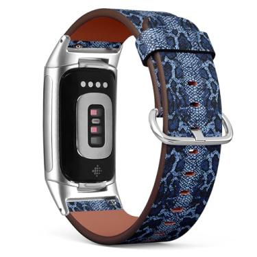 Imagem de Pulseira de couro de substituição para relógio Fitbit Charge 5/Fitbit Charge 6 (pele de cobra) para smartwatch para mulheres e homens