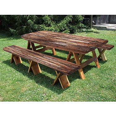 Imagem de GBYAGCS Toalha de mesa de madeira, conjunto de 3 peças, para uso ao ar livre/churrasco/acampamento, 76 x 182 cm