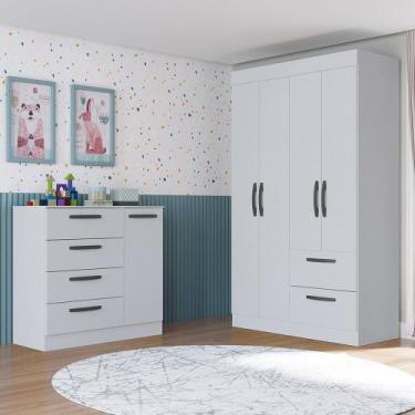 Imagem de Quarto Infantil Guarda Roupa 4 Portas 2 Gavetas e Cômoda 4 Gavetas 1 P