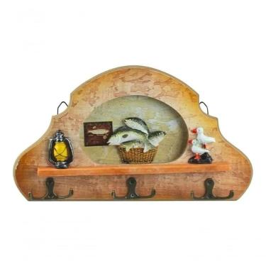 Imagem de Porta Chave De Parede De Madeira Com 6 Ganchos Para Cozinha