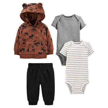 Imagem de Simple Joys by Carter's Conjunto de 4 peças, jaqueta, calça e body para bebês meninos, Rena preta/marrom/cinza mesclado/listras brancas, 18 Meses