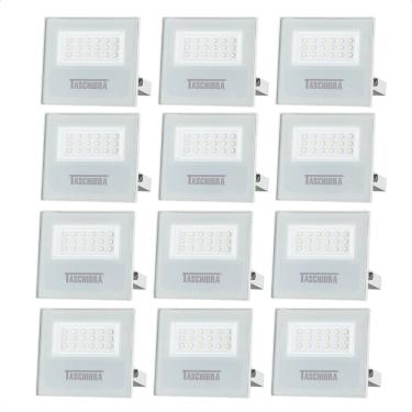 Imagem de Kit 12 Refletor Holofote Taschibra Led Tr Slim 20w Verde Prova Da água Ip65 Branco Bivolt