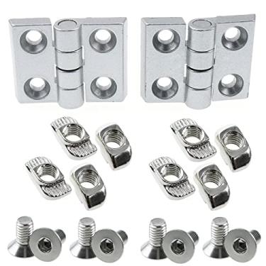 Imagem de LUORNG Kit De Instalação Dobradiça Perfil Alumínio, 2 Peças, Metal Com Parafusos E Porca Para Estrutura Extrusão Ranhura 3030 8 Mm (2 Dobradiças Liga Zinco, Porcas T M6, Cabeça Chata Soquete Sextava