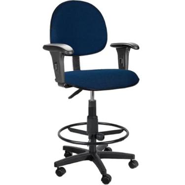 Imagem de Cadeira de Escritório Caixa Executiva Azul Escuro com Braço, Aro de Aço e Rodízio Nylon – Ergonômica e Robusta Home Gourmet
