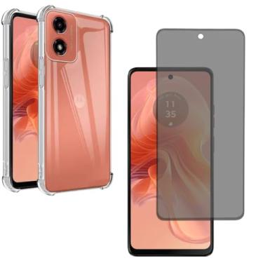 Imagem de Capa Capinha Anti Impacto + Película Privacidade 3D Para Moto G04 Tela De 6,56 Polegadas - (Bluepink)