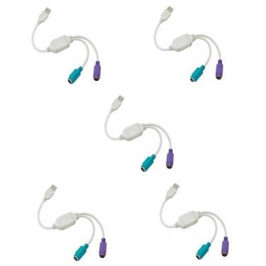 Imagem de Kit 5 Cabo Adaptador Conversor Usb Para 2 Ps2 Teclado Mouse - Xway