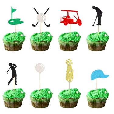 Imagem de Arthsdite 24 peças de enfeite de cupcake de golfe bola de golfe decorações de festa de aniversário para meninas meninos jogadores de golfe decorações de bolo golfe chá de bebê suprimentos de festa