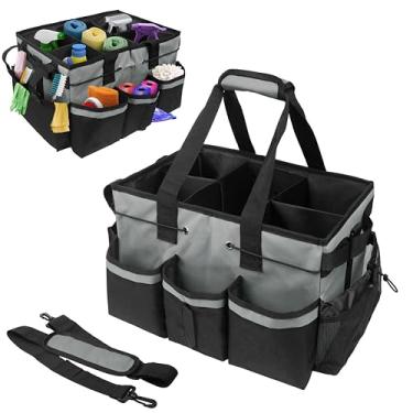 Imagem de ZKOO Bolsa de limpeza grande com alça, placa de suporte resistente integrada, alça de ombro ajustável, bolsa de suprimentos de limpeza com design de vários compartimentos para limpadores e empregadas