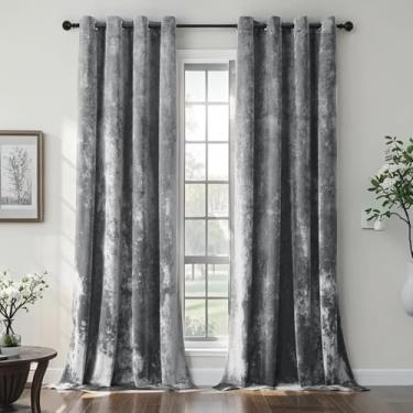 Imagem de SMILETIME Cortinas de veludo cinza triturado 132 x 213 cm luxuosas cortinas à prova de som com isolamento térmico para sala de estar, quarto, escritório, tratamentos de janela com filtro de luz, 2