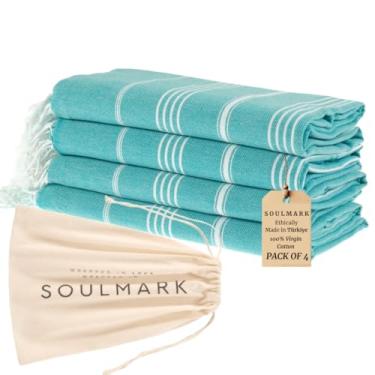 Imagem de SOULMARK Pacote com 4 toalhas de praia de algodão turco - grande 99 cm x 178 cm cobertor de praia de secagem rápida sem areia, leve, ultra absorvente, pré-lavado - feito em verde (verde menta)