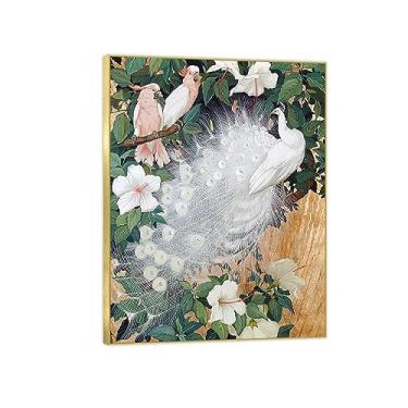 Imagem de Pintura famosa arte de parede - pavão branco e papagaio-animal impressão em tela - pintura de arte para decoração de parede de sala de estar - pôster de reproduções 60 x 80 cm 24 x 31 polegadas