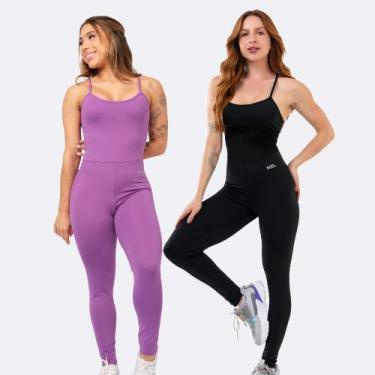 Imagem de Kit 2 Macacão Fitness Blackout Alcinha Slim Zero Transparência Longo E