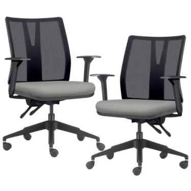 Imagem de Kit 2 Cadeiras de Escritório Giratória Diretor Flow F02 Base Preta Cre