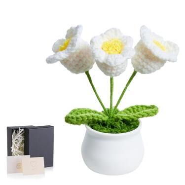 Imagem de LAIDANLA Flores de crochê, lírio do vale, branco, pequeno feito à mão, presente de aniversário de agradecimento de Natal para mulheres, professora, mãe, irmã, avó, colega de trabalho, amiga, vaso de