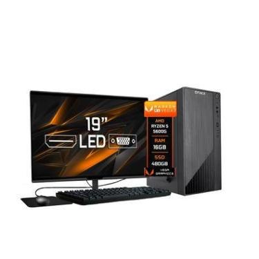 Imagem de Computador Completo Fácil AMD Ryzen 5 5600g, 16GB RAM DDR4, Vega 7 Graphics, SSD 480GB, Monitor 19 Polegadas Led, Windows 10 Trial, Preto, Teclado E Mouse