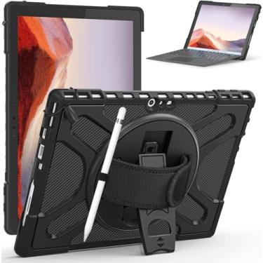 Imagem de DreamerX Capa para Microsoft Surface Pro 7+ Plus/7/6/5/4, capa de 31,2 cm, adequada para crianças, à prova de choque, resistente, suporte giratório, alça de mão, suporte para lápis, compatível com