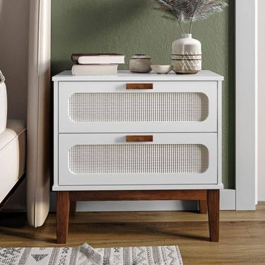Imagem de Mesa De Cabeceira Mdf Decorativa 2 Gavetas Vintage 60 Cm Santorini Branco
