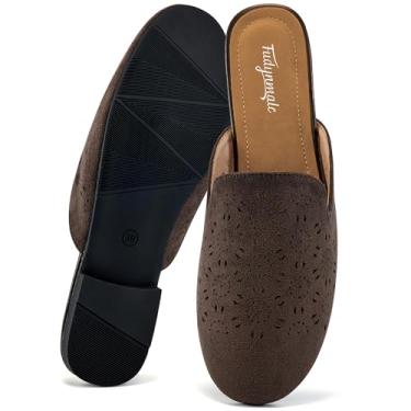 Imagem de FUDYNMALC Sapatilhas femininas mules: mocassins casuais de camurça sem costas nuas, confortáveis, elegantes e deslizantes, Café, 40