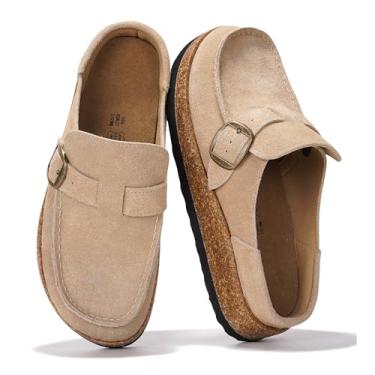 Imagem de Project Cloud Tamancos femininos de couro genuíno estilo mocassim – Espuma viscoelástica e resistente à água – Sapatos casuais antiderrapantes e duráveis para mulheres (Carline), Camurça de, 34