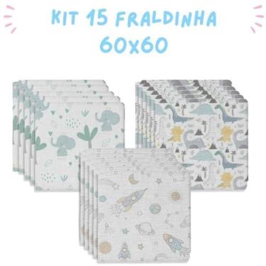 Imagem de Kit 15 Fraldas De Pano Para Bebe 60X60Cm Masculino - Minasrey