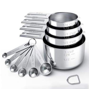 Imagem de TILUCK Conjunto de copos e colheres de medição de aço inoxidável, copos e colheres, utensílios de cozinha para cozinhar e assar (10)