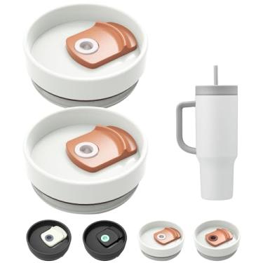 Imagem de Tampa de copo de 1,134 g compatível com Stanley Quencher, pacote com 2 capas de copo de aço inoxidável à prova de derramamento resistentes a respingos adequadas para Stanley e mais café (Yoga White)