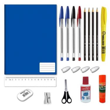 Imagem de Material escolar kit com 20 peças, escolha a cor do caderno Grande - F