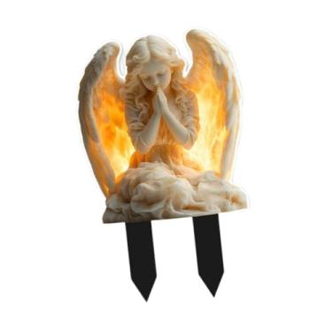 Imagem de oshhni Placa de jardim com asas de anjo 2D, decoração de quintal, placa memorial, acessórios para jardim de fadas, de anjo para, festa, gramado, área, 20 Cm X 12.3 Cm X