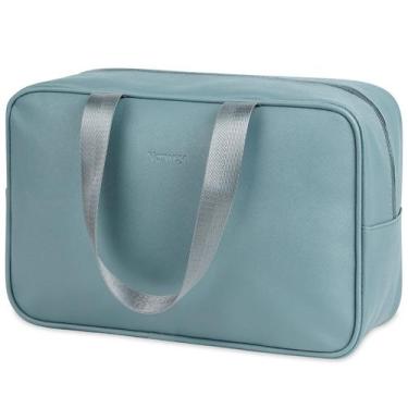 Imagem de Bolsa de higiene de viagem Narwey PU Leather Grande Azul Acinzentado