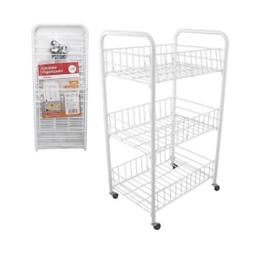 Imagem de Carrinho Organizador 3 Prateleiras Cesto Multiuso Fruteira Salao Lavanderia Brinquedos Varanda