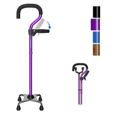 Imagem de KingPavonini Bengala Quad para mulheres/homens com segunda alça, bengala de caminhada dobrável e ajustável com base de 4 pontas, para ficar em pé, equilíbrio, recuperação de cirurgia de perna