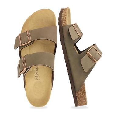 Imagem de Amazing Cosy Sandálias masculinas com palmilha de cortiça, sandálias acolchoadas com fivela ajustável com suporte de arco, essenciais de verão confortáveis, Marrom, 37