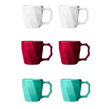 Imagem de Conjunto 6 Caneca Cerâmicas Café Leite Chá Louça Lisa 260ml Design e Cores Exclusivas - E-FCS Store (BRANC/MAGENTA/TIFANI)