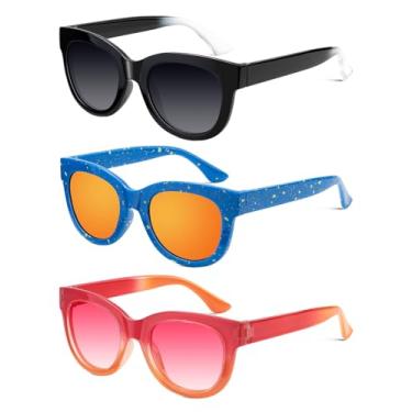 Imagem de QALLY Óculos de sol infantis para meninos e meninas polarizados: óculos de sol quadrados para crianças com proteção UV para crianças de 3 a 12 anos, Preto + azul claro + rosa brilhante, Medium