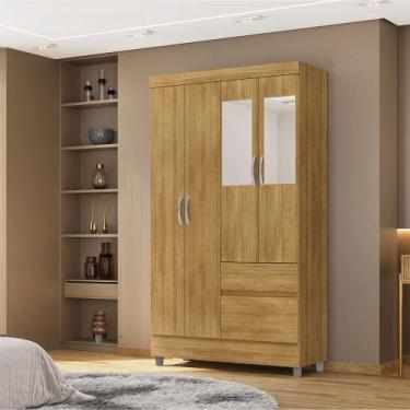 Imagem de Guarda Roupa Solteiro Abruzzo 4 Portas de Bater 2 com Espelhos 2 Gavet