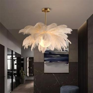 Imagem de Lustre De Penas Brancas Moderno Pendurado Luzes Pendentes Semi Embutidas Luminária De Teto Para Quarto Sala De Estar Sala De Jantar, White, 23.5''