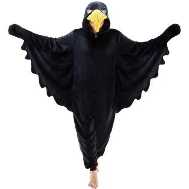 Imagem de NEWCOSPLAY Pijama unissex adulto macacão animal peça única cosplay roupa de dormir, Corvo, M