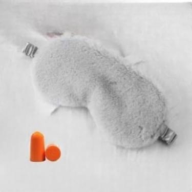 Imagem de Máscara de Olhos Dupla Face Pelinho e Cetim, Linda e Confortavél(2,CINZA + PROTETOR AURICULAR)