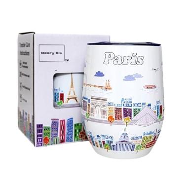 Imagem de Beary Blu City Themed Artwork Série de copos de 355 ml - Projetado nos EUA - Copo isolado a vácuo com tampas - Caneca de viagem de aço inoxidável para vinho e café, água, para bebida quente e fria