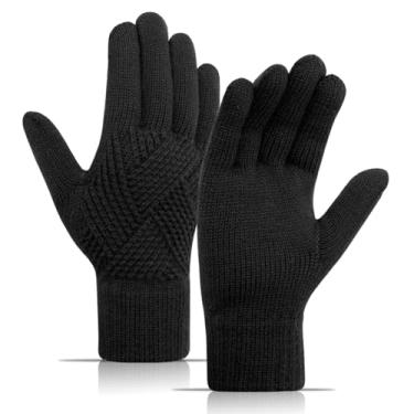 Imagem de Long Keeper Luvas de inverno para mulheres e homens, luvas de malha para tela sensível ao toque, luvas quentes de lã elástica macia para dirigir, correr e andar de bicicleta (preta, tamanho único)